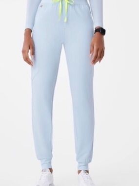 Figs Light Blue Jogger Pants with Neon Drawstring